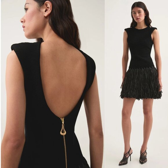 Aje Rushes Raffia Black Knit Mini Dress Size S NWT - Picture 9 of 10